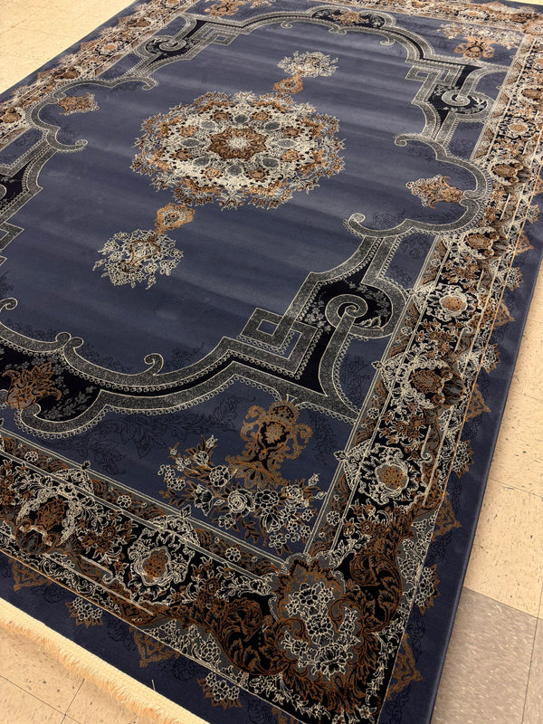 Opera Blue Color 1200 Reeds Kashan Design Machine made Carpet