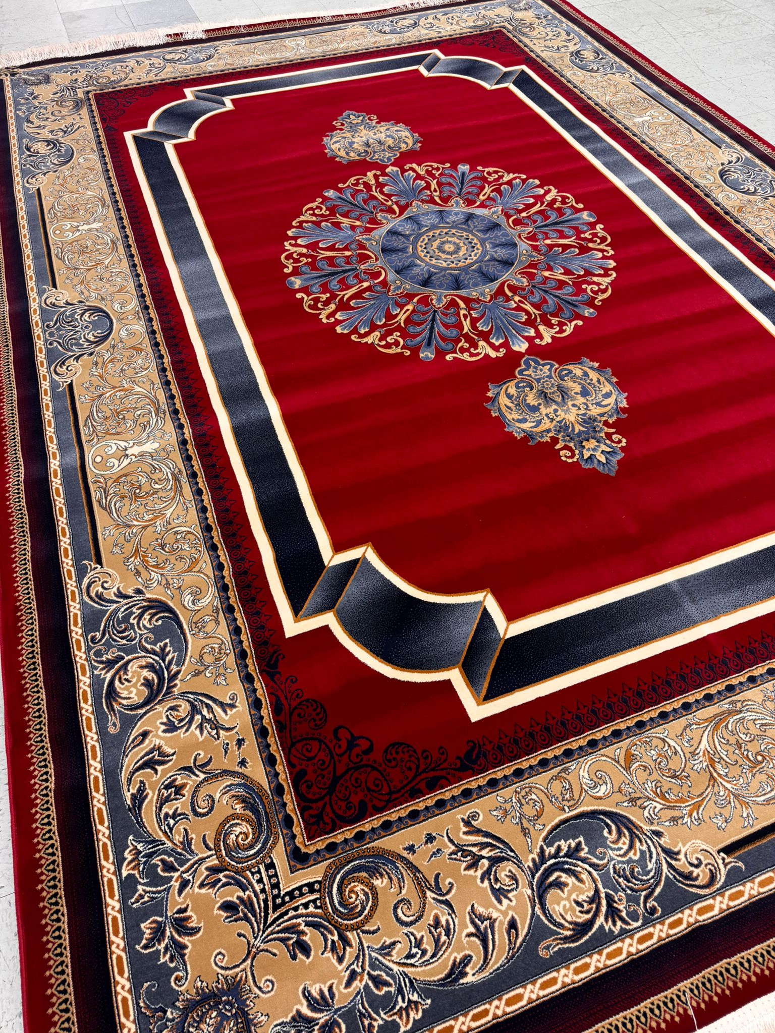 Kavir Red Color 1200 Reeds Kashan Design Machine made Carpet