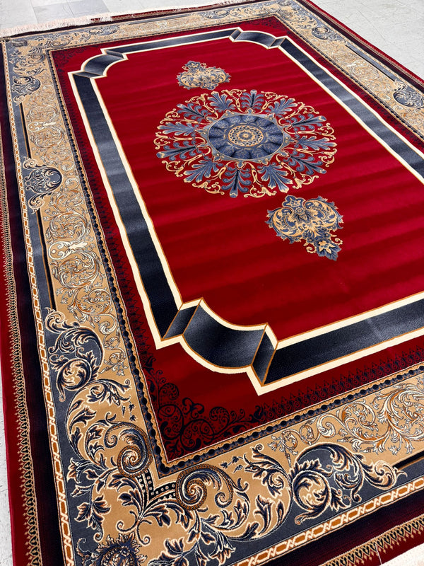 Kavir Red Color 1200 Reeds Kashan Design Machine made Carpet