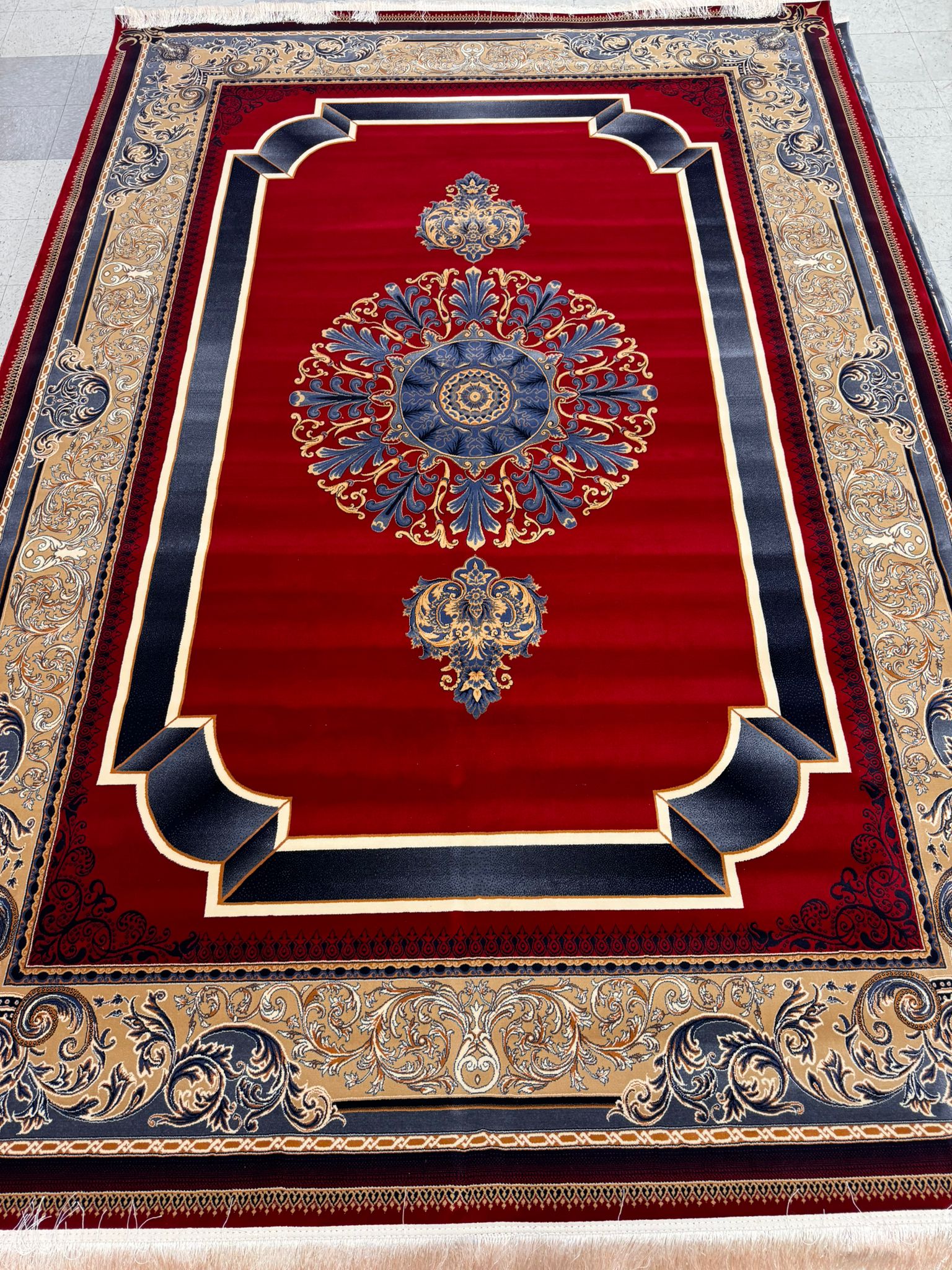 Kavir Red Color 1200 Reeds Kashan Design Machine made Carpet