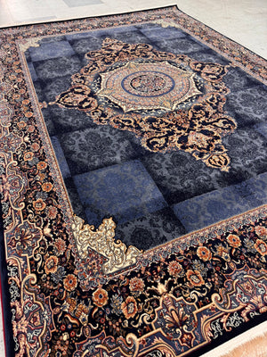 NIKE Dark Blue Color 1200 Reeds Kashan Design Machine made Carpet