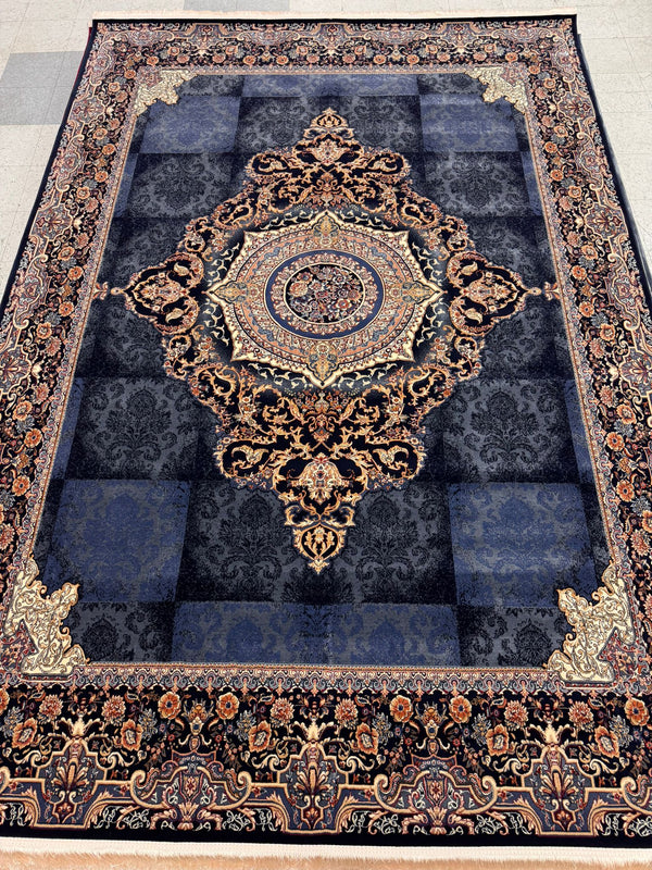 NIKE Dark Blue Color 1200 Reeds Kashan Design Machine made Carpet