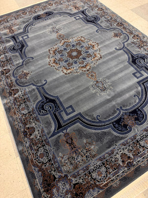 Opera Grey Color 1200 Reeds Kashan Design Machine made Carpet
