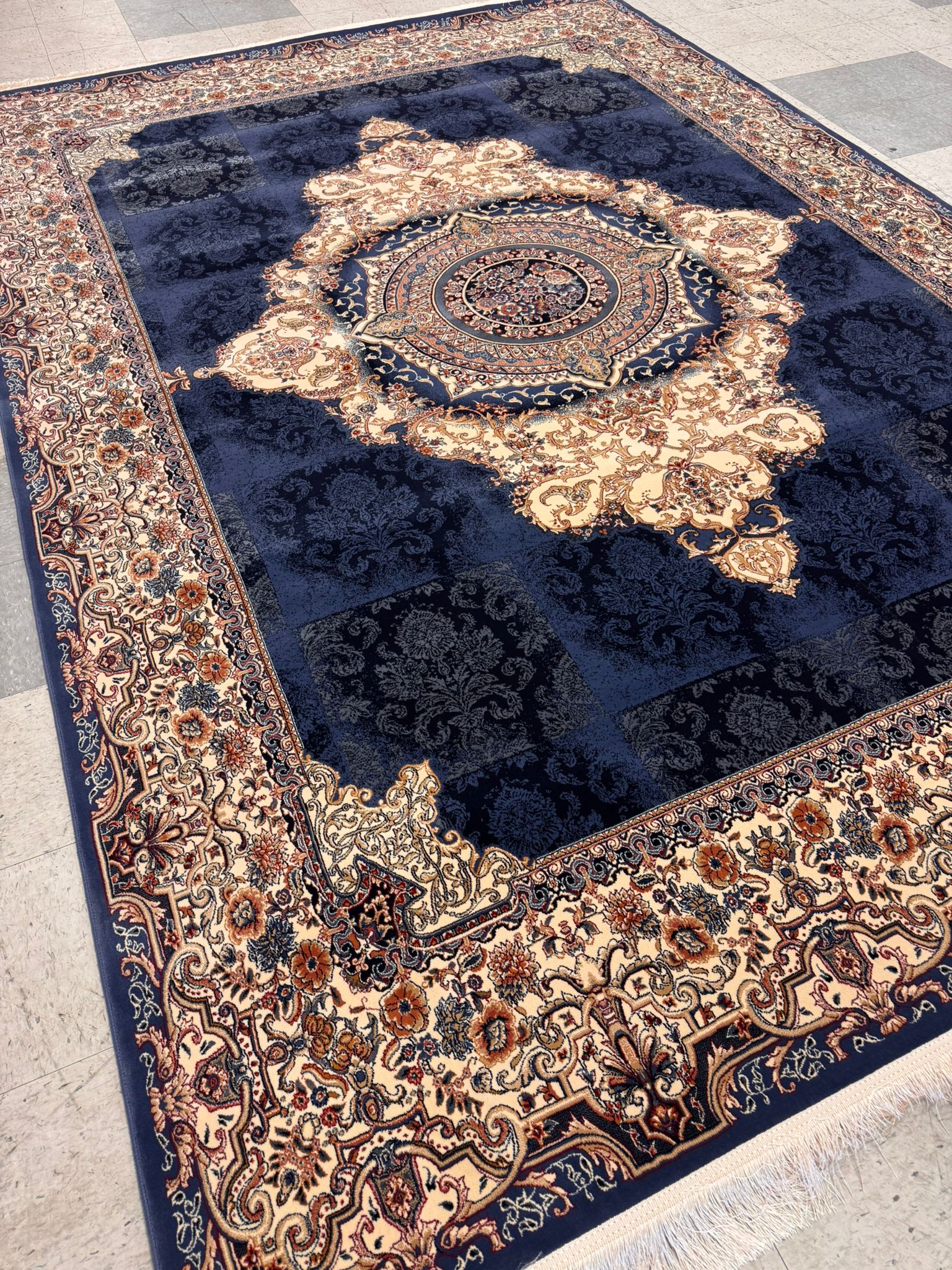 NIKE Blue Color 1200 Reeds Kashan Design Machine made Carpet