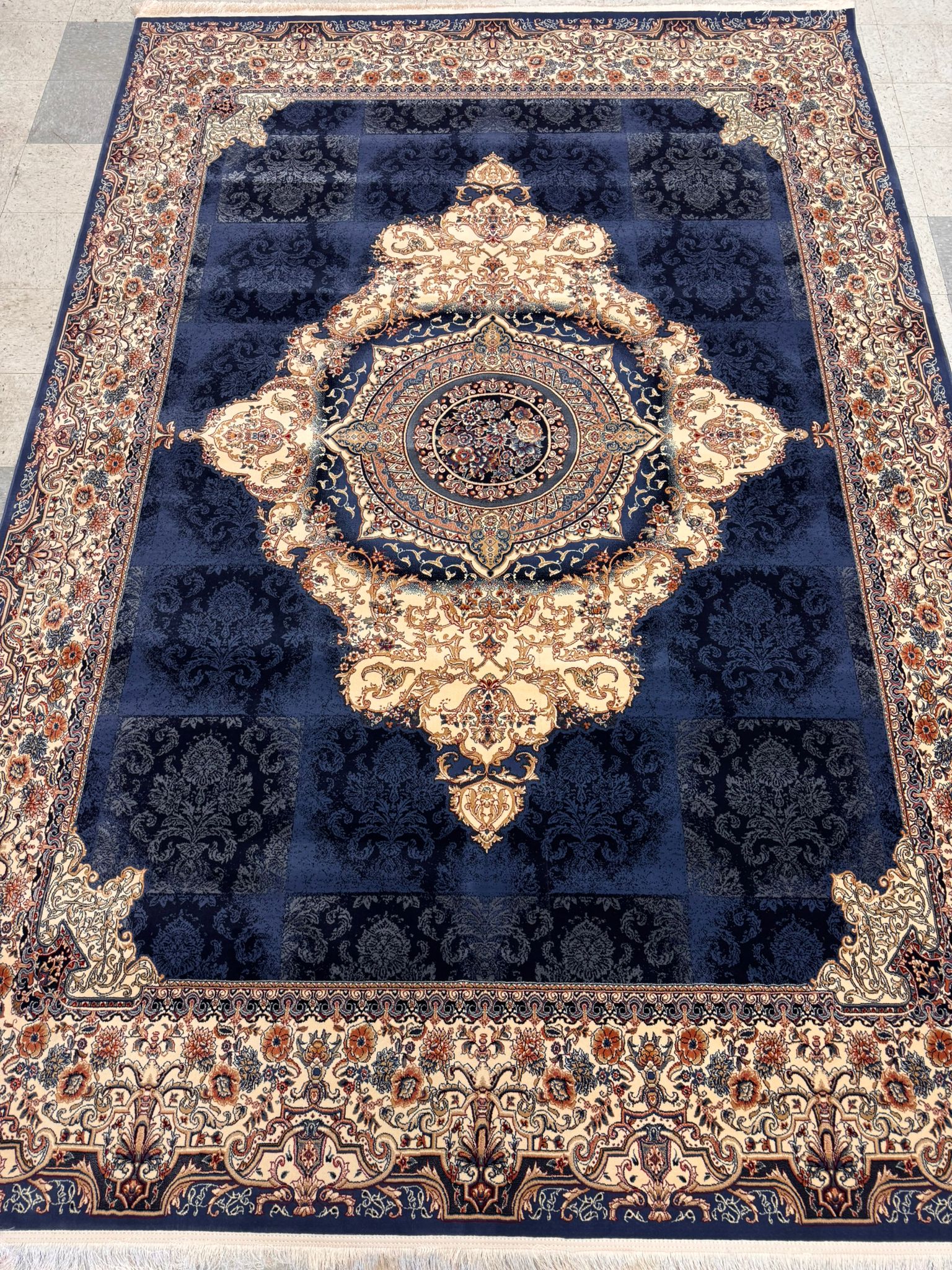 NIKE Blue Color 1200 Reeds Kashan Design Machine made Carpet