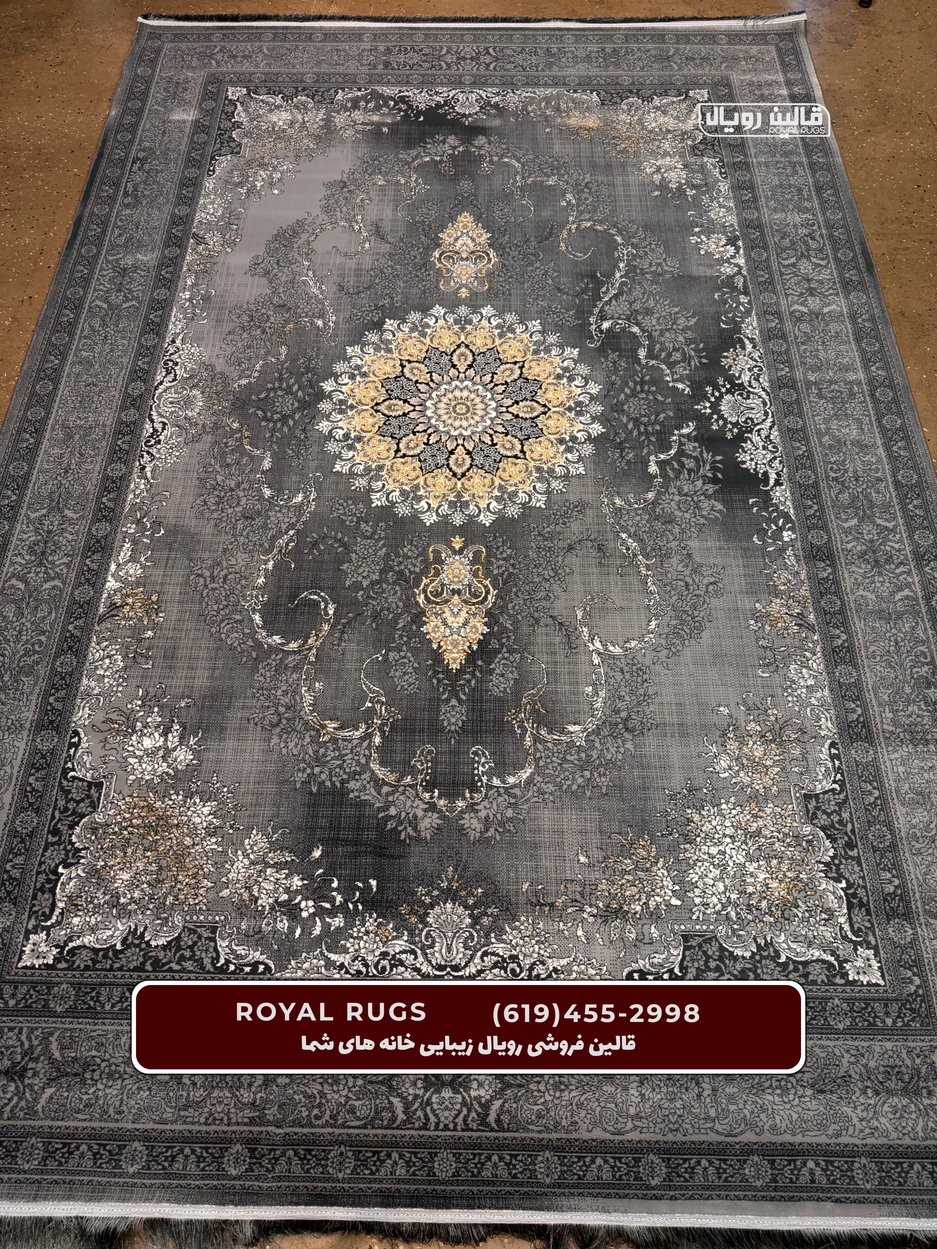 ‌Grey Color High Quality 1500 Reeds Kashan Design Machine Made Carpet #813701