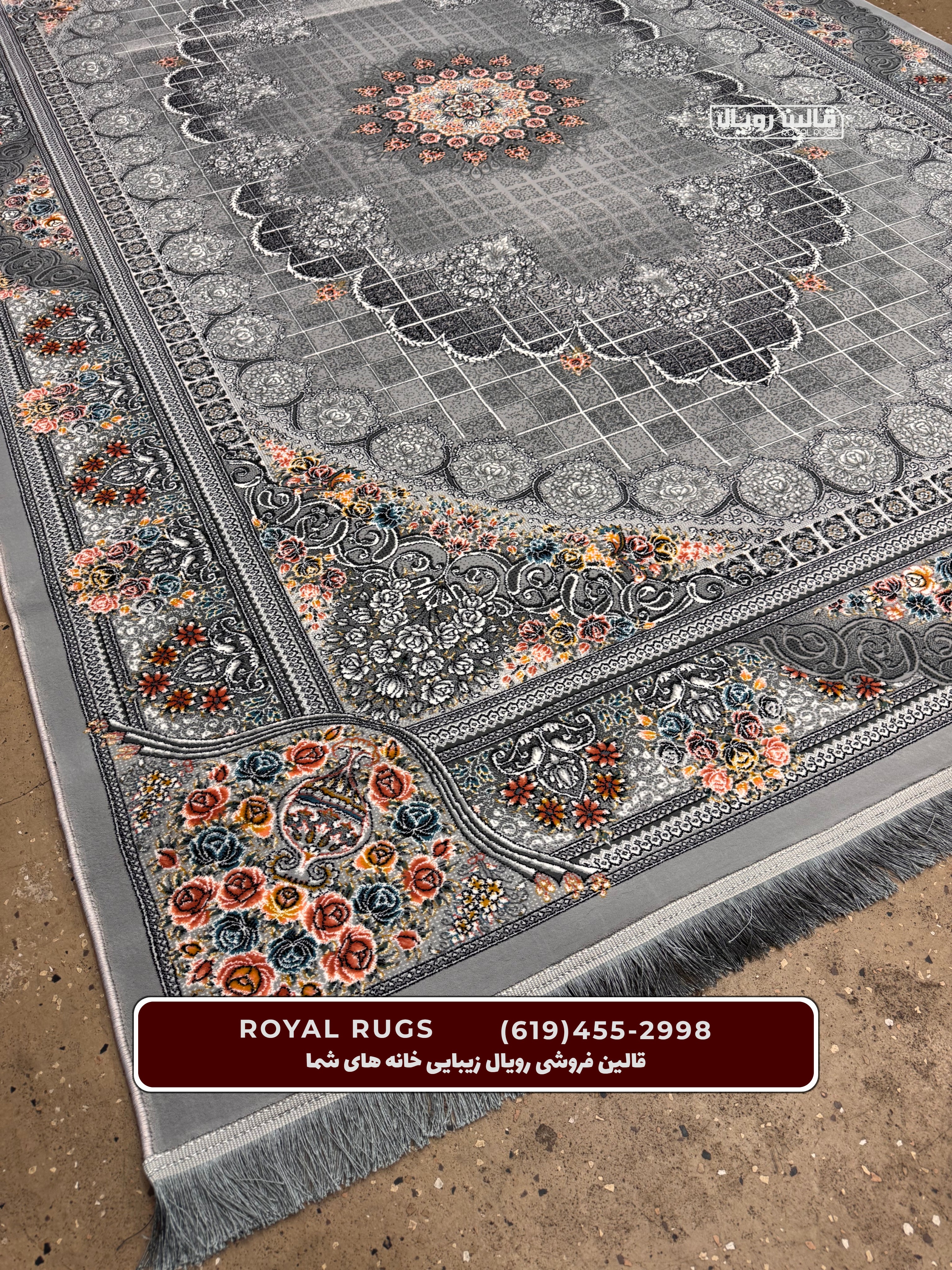‌Grey Color High Quality 1500 Reeds Kashan Design Machine Made Carpet #813501