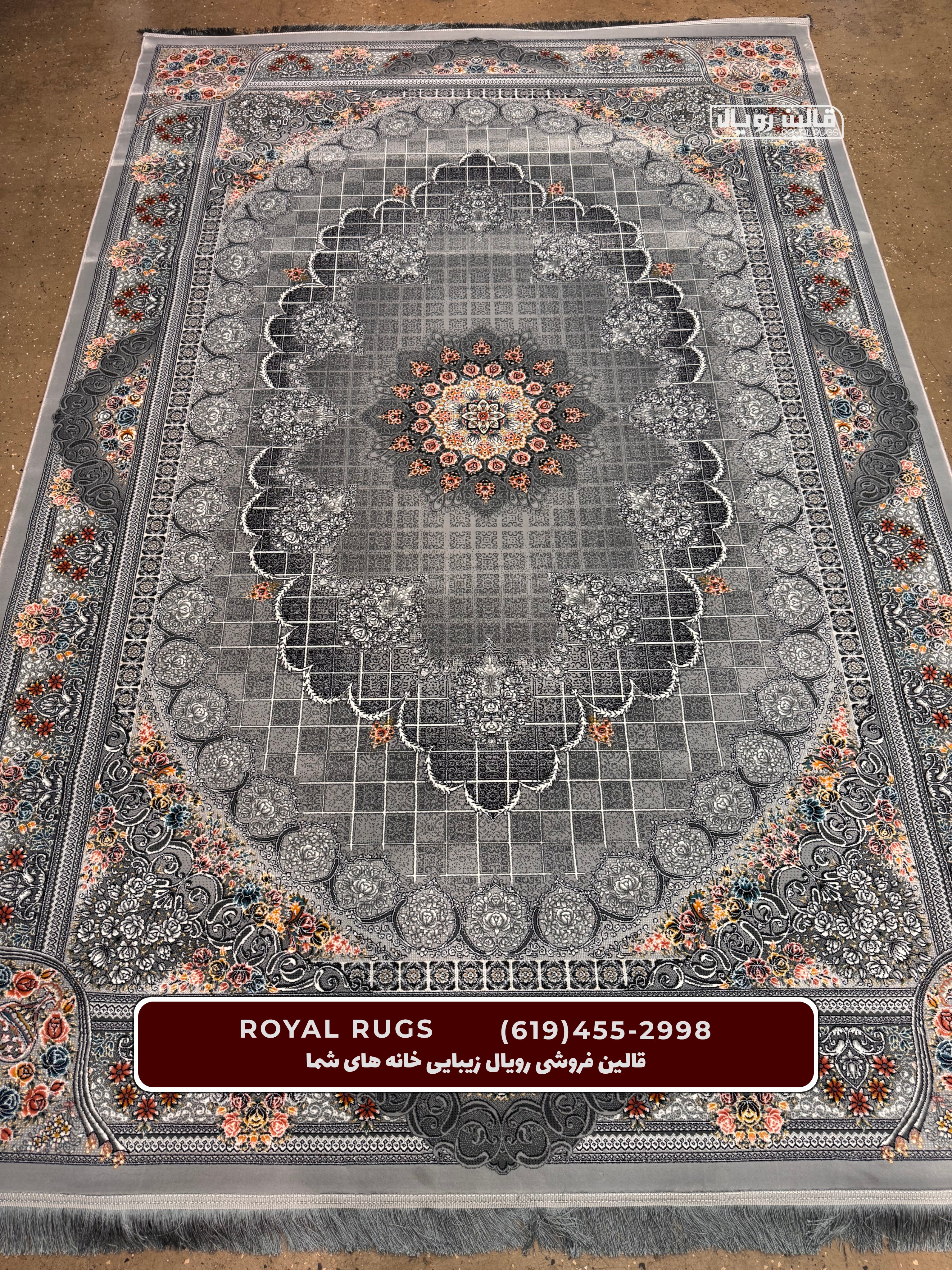 ‌Grey Color High Quality 1500 Reeds Kashan Design Machine Made Carpet #813501