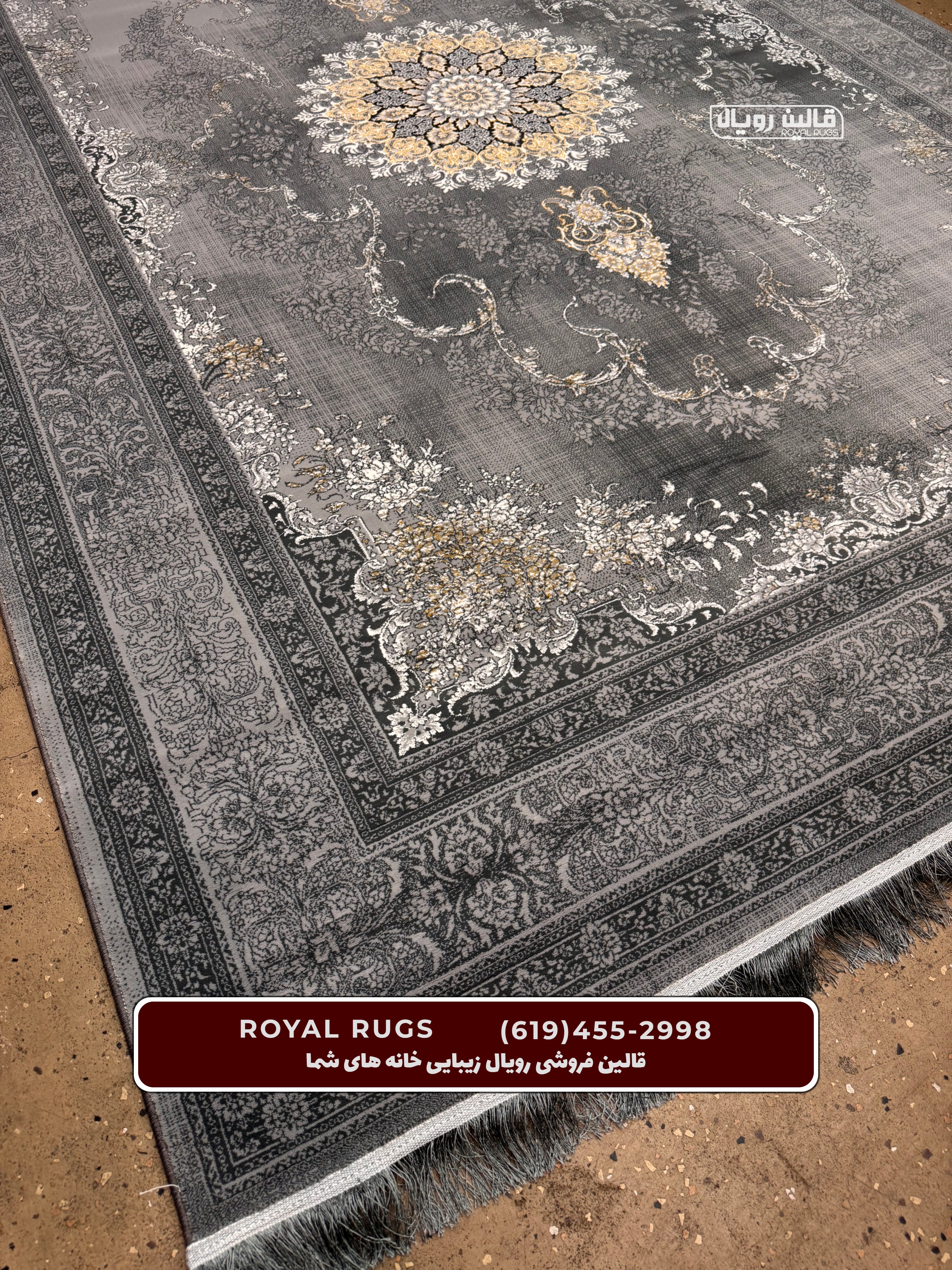 ‌Grey Color High Quality 1500 Reeds Kashan Design Machine Made Carpet #813701