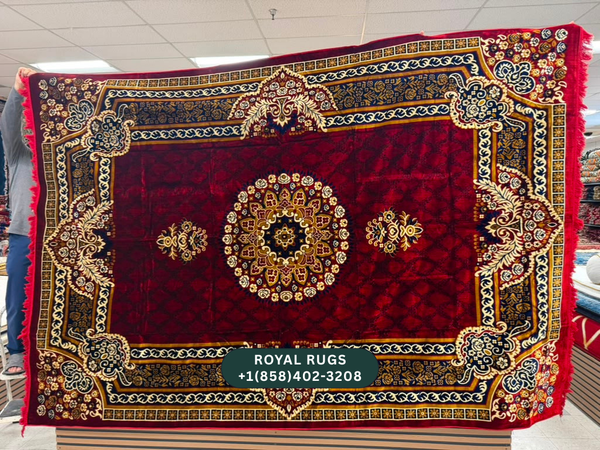 Red Afghani Style Velvet Carpet Cover / Sarfarshi – 200 × 300 CM (#20011)