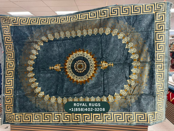 Grey Afghani Style Velvet Carpet Cover / Sarfarshi – 200 × 300 CM (#20015)