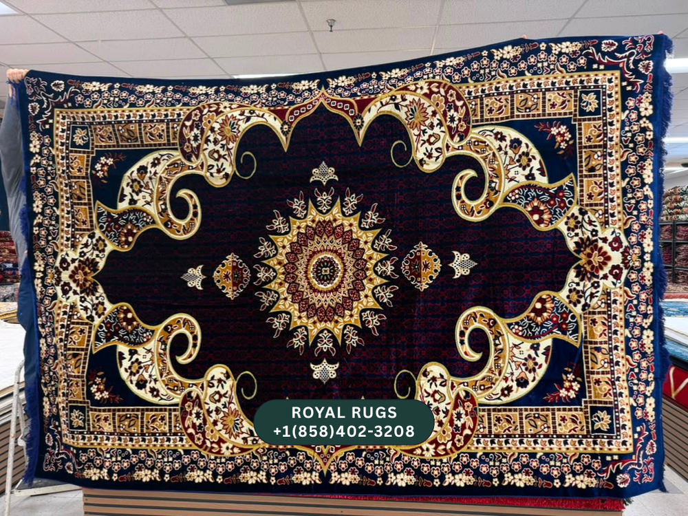 Navy Afghani Style Velvet Carpet Cover / Sarfarshi – 200 × 300 CM (#20019)