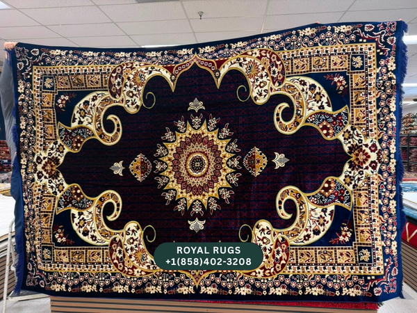 Navy Afghani Style Velvet Carpet Cover / Sarfarshi – 200 × 300 CM (#20019)