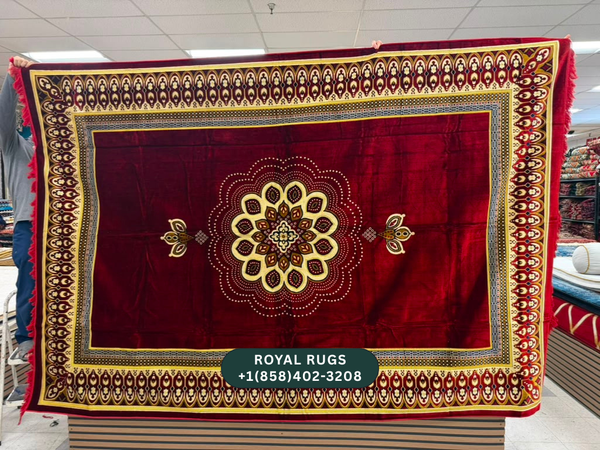 Red Afghani Style Velvet Carpet Cover / Sarfarshi – 200 × 300 CM (#20023)