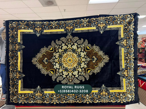 Black Afghani Style Velvet Carpet Cover / Sarfarshi – 200 × 300 CM (#20027)
