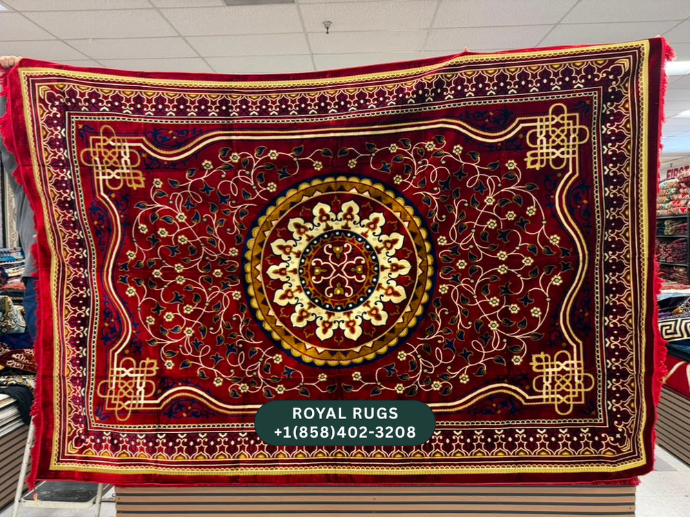 Red Afghani Style Velvet Carpet Cover / Sarfarshi – 200 × 300 CM (#20028)