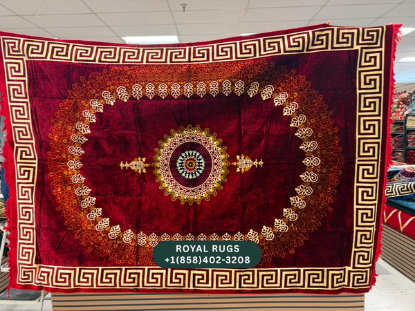 Red Afghani Style Velvet Carpet Cover / Sarfarshi – 200 × 300 CM (#20031)