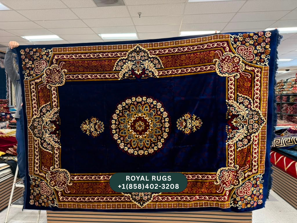 Navy Afghani Style Velvet Carpet Cover / Sarfarshi – 200 × 300 CM (#20032)