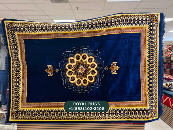 Navy Afghani Style Velvet Carpet Cover / Sarfarshi – 200 × 300 CM (#20034)