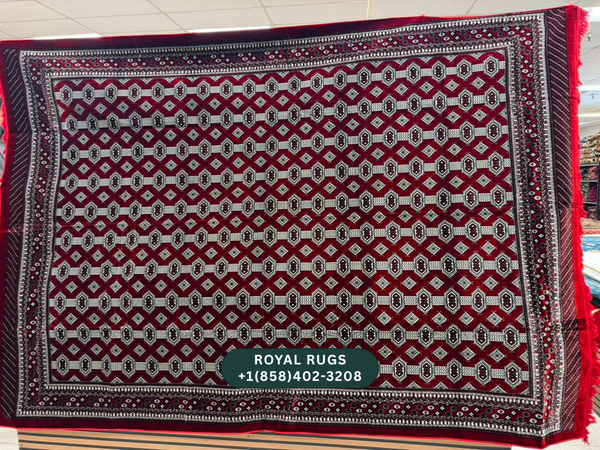 Red Afghani Style Velvet Carpet Cover / Sarfarshi – 200 × 300 CM (#2006)