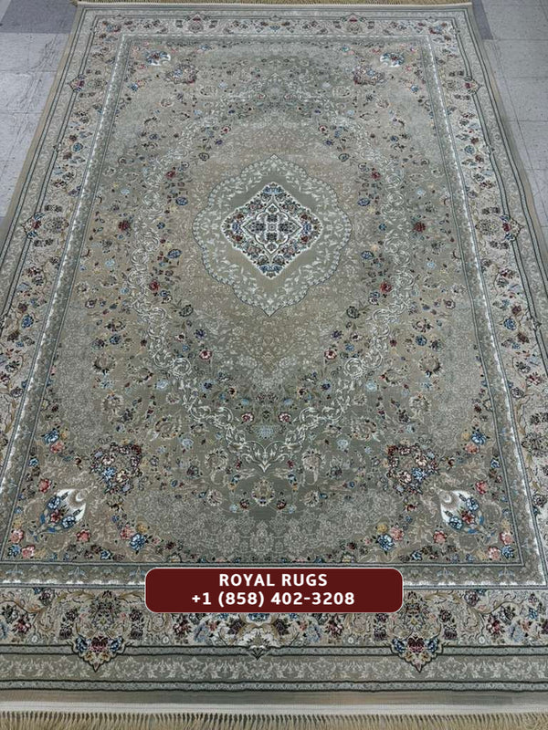 LIGHT BROWN Color High Quality 1500 Reeds Kashan Design Machine Made Carpet #1220291