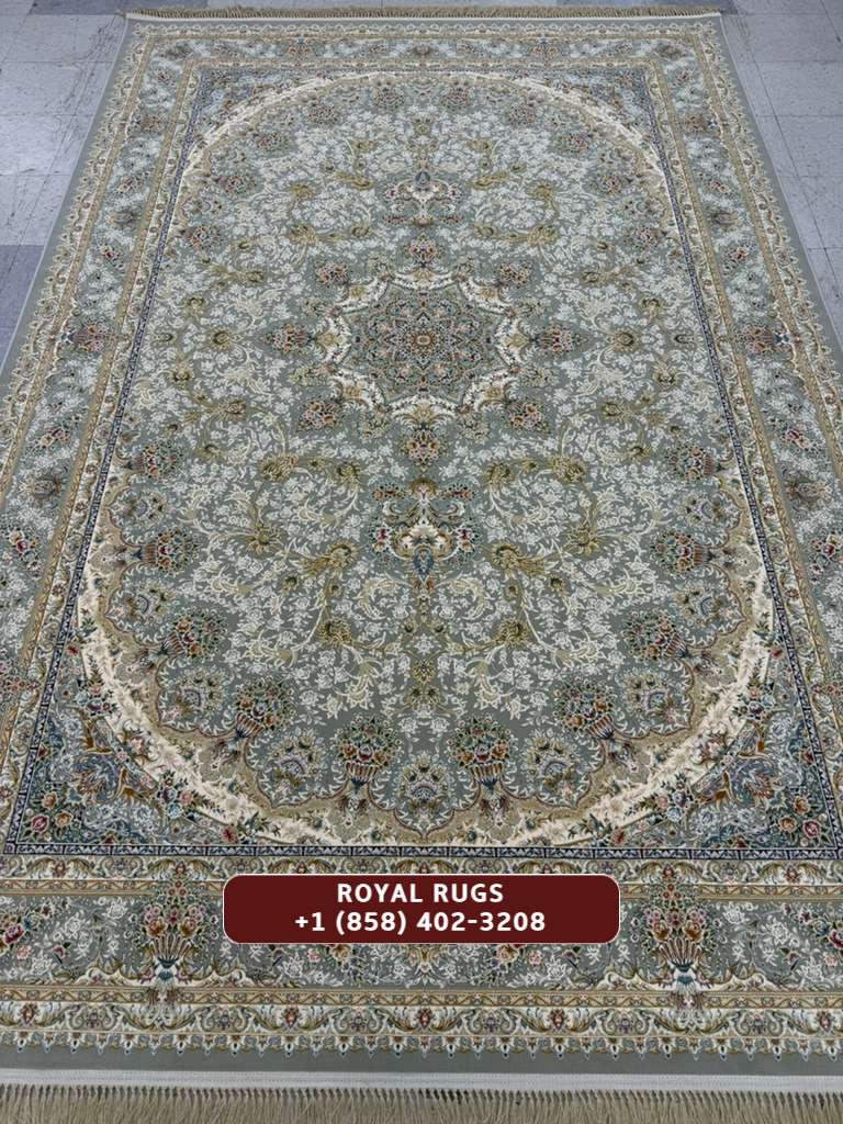 LIGHT GREY Color High Quality 1500 Reeds Kashan Design Machine Made Carpet #152501
