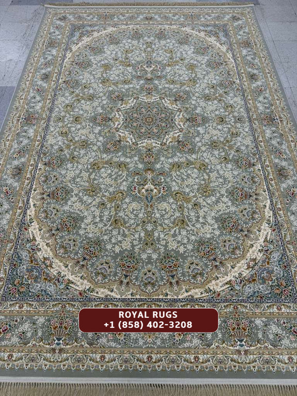 LIGHT GREY Color High Quality 1500 Reeds Kashan Design Machine Made Carpet #152501