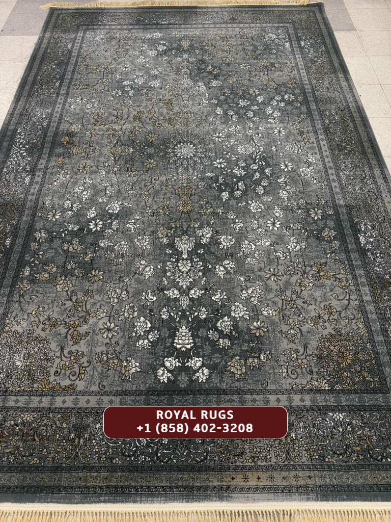 GREY Color High Quality 1500 Reeds Kashan Design Machine Made Carpet #A72901