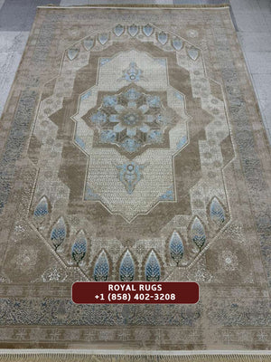 LIGHT BROWN Color High Quality 1500 Reeds Kashan Design Machine Made Carpet #1215509