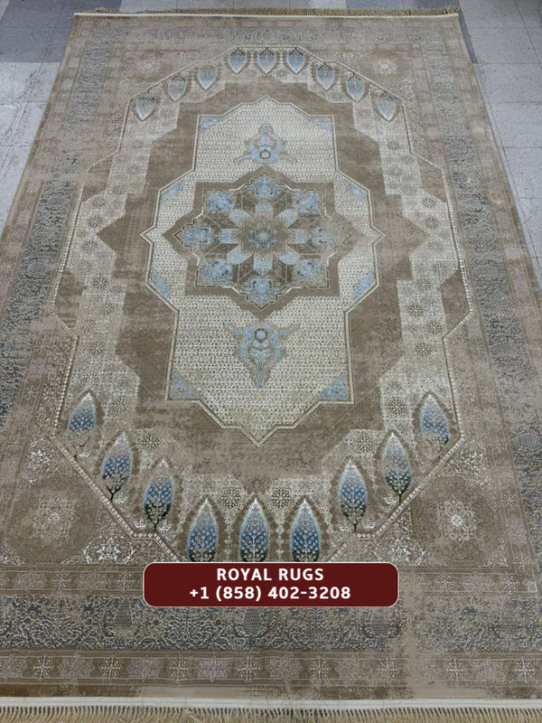 LIGHT BROWN Color High Quality 1500 Reeds Kashan Design Machine Made Carpet #1215509