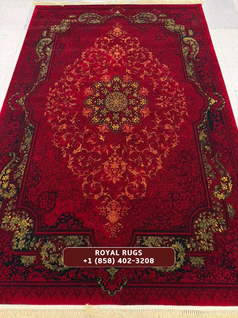 RED Color High Quality 1500 Reeds Kashan Design Machine Made Carpet #A74311