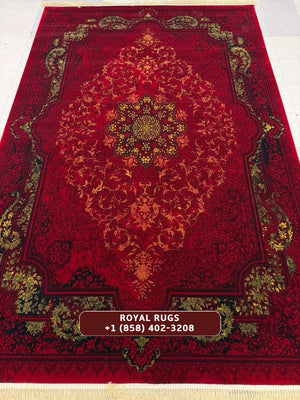 RED Color High Quality 1500 Reeds Kashan Design Machine Made Carpet #A74311