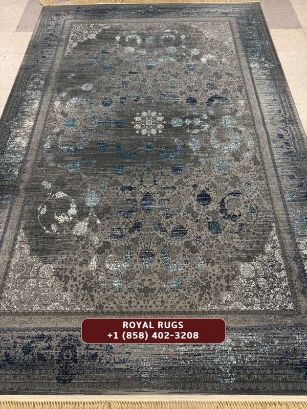 GREY Color High Quality 1500 Reeds Kashan Design Machine Made Carpet #A73623