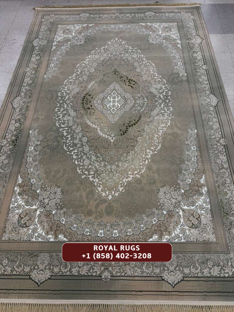 LIGHT BROWN Color High Quality 1500 Reeds Kashan Design Machine Made Carpet #1220009