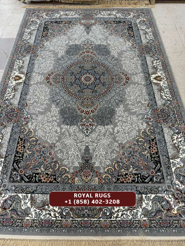 GREY Color High Quality 1500 Reeds Kashan Design Machine Made Carpet #A71701