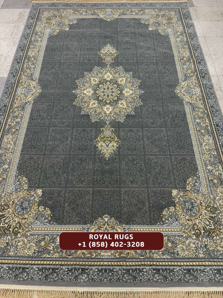 LIGHT GREY Color High Quality 1500 Reeds Kashan Design Machine Made Carpet #A74612