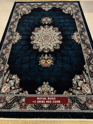 Dark Navy Color High Quality 1500 Reeds Kashan Design Machine Made Carpet #A72404