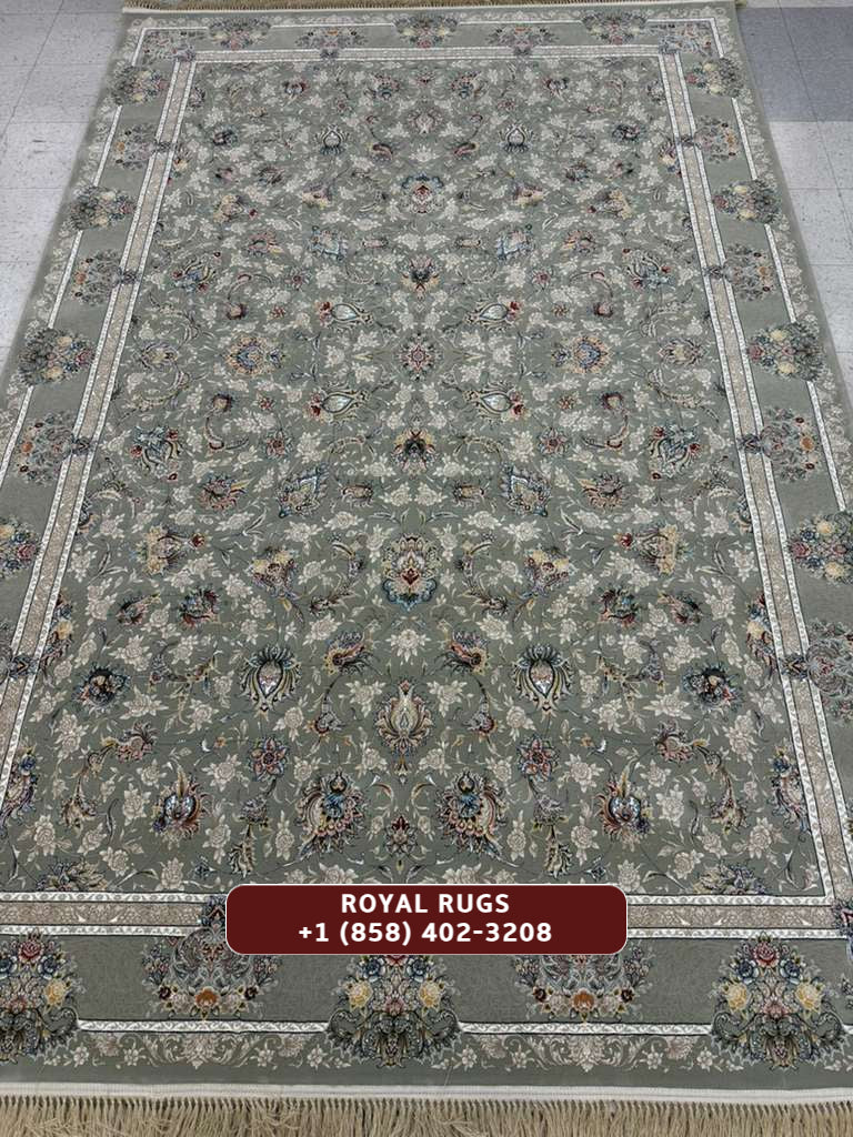 LIGHT GREEN Color High Quality 1500 Reeds Kashan Design Machine Made Carpet #1211901