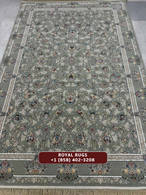 LIGHT GREEN Color High Quality 1500 Reeds Kashan Design Machine Made Carpet #1211901