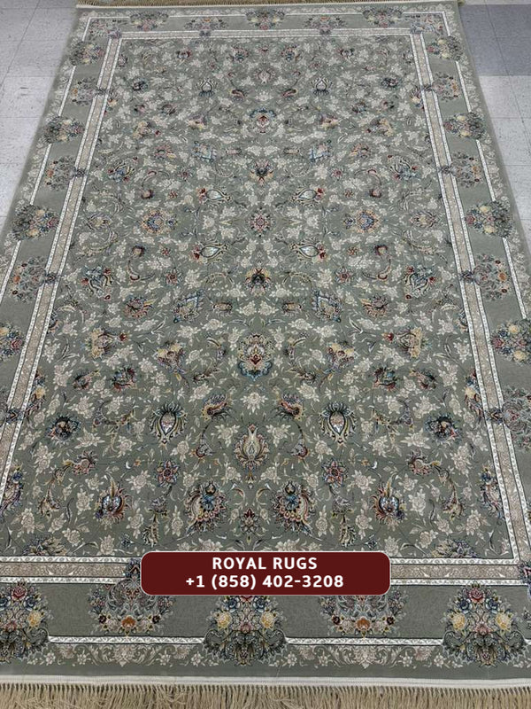 LIGHT GREEN Color High Quality 1500 Reeds Kashan Design Machine Made Carpet #1211901