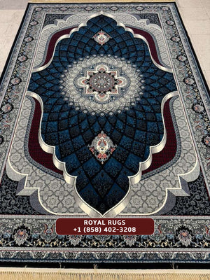DARK NAVY Color High Quality 1500 Reeds Kashan Design Machine Made Carpet #A77504
