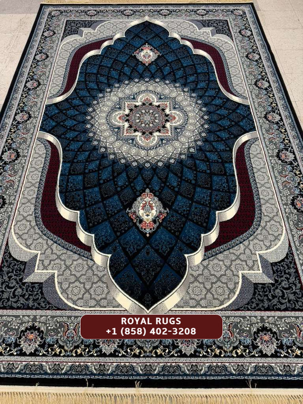 DARK NAVY Color High Quality 1500 Reeds Kashan Design Machine Made Carpet #A77504