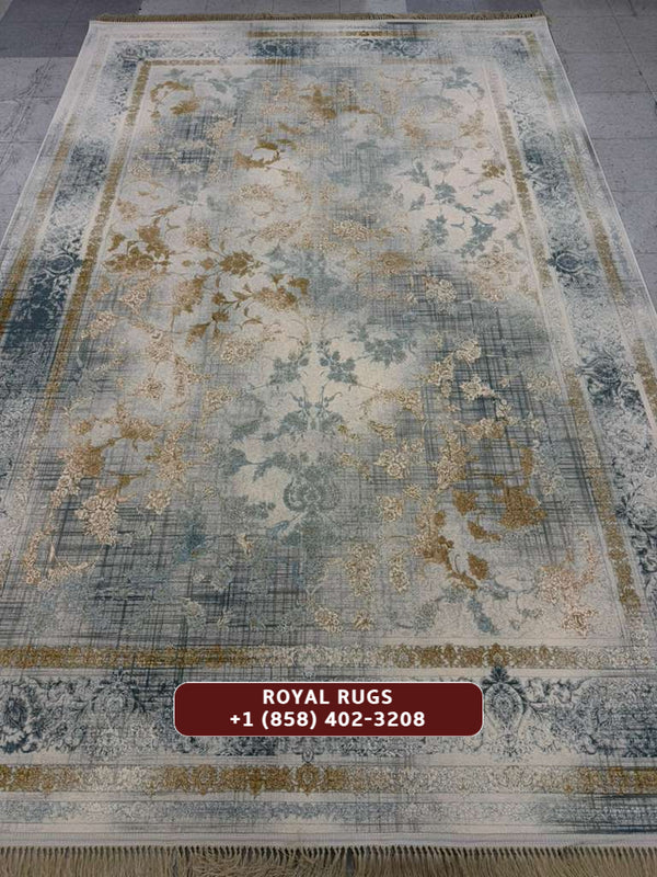 BEIGE Color High Quality 1500 Reeds Kashan Design Machine Made Carpet #157505