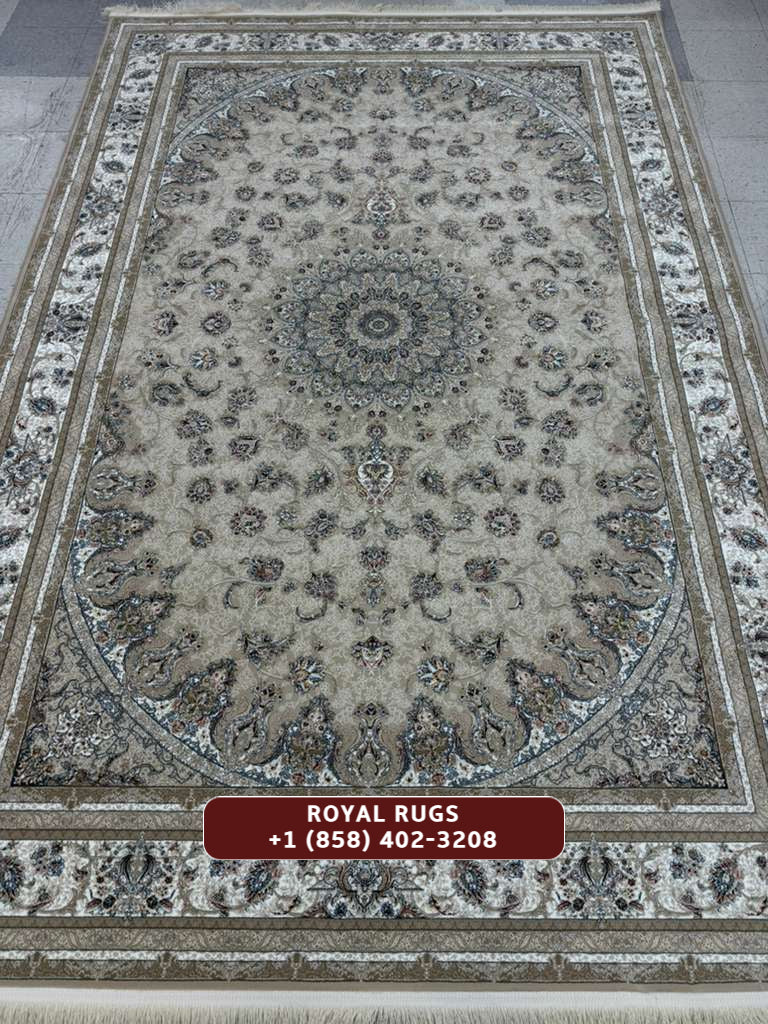 BEIGE Color High Quality 1500 Reeds Kashan Design Machine Made Carpet #1210009