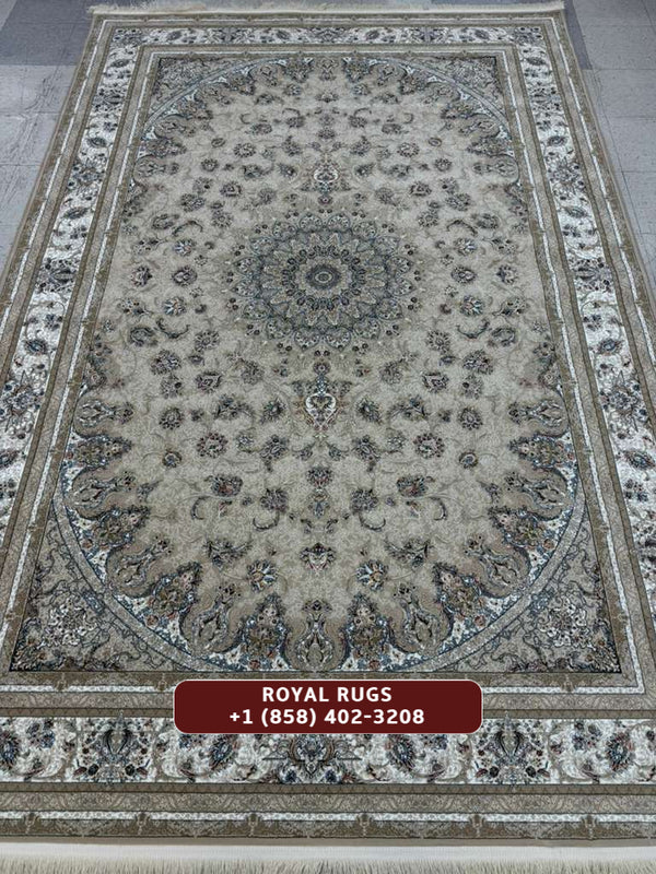 BEIGE Color High Quality 1500 Reeds Kashan Design Machine Made Carpet #1210009