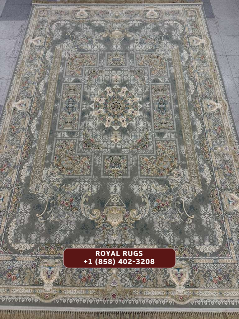 LIGHT GREY Color High Quality 1500 Reeds Kashan Design Machine Made Carpet #157601
