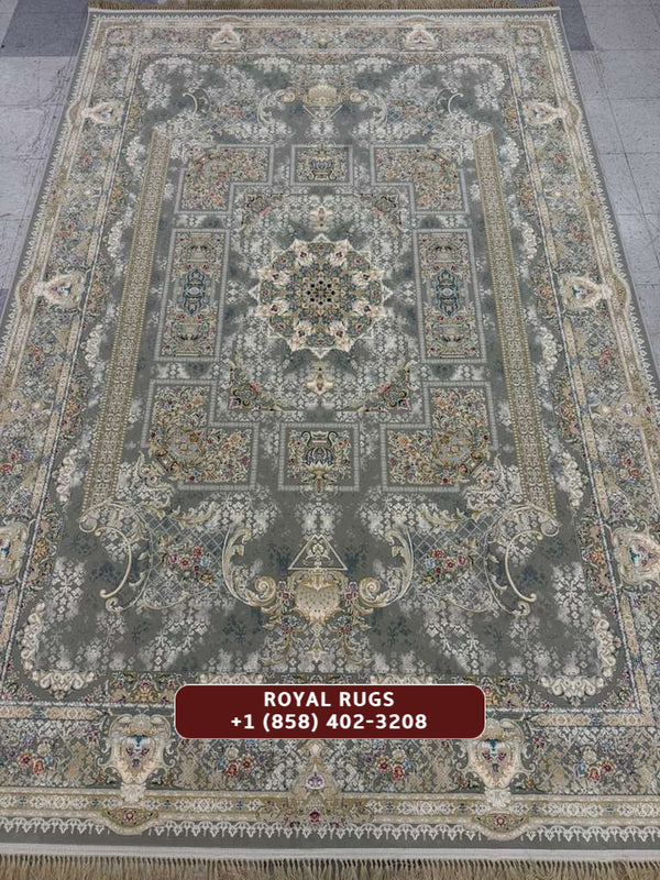 LIGHT GREY Color High Quality 1500 Reeds Kashan Design Machine Made Carpet #157601