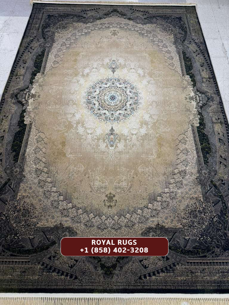 BEIGE Color High Quality 1500 Reeds Kashan Design Machine Made Carpet #1215677