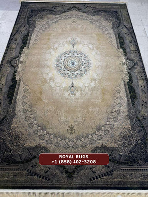 BEIGE Color High Quality 1500 Reeds Kashan Design Machine Made Carpet #1215677
