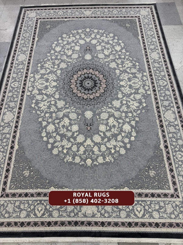 Light Grey Tuba Collection – 1200 Reeds Turkish Machine-Made Carpet | Premium Quality Area Rug #5549A
